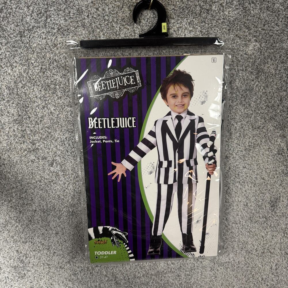 Spirit Halloween Beetlejuice Costume Suit Set Boys Toddler 3T-4T Black Striped